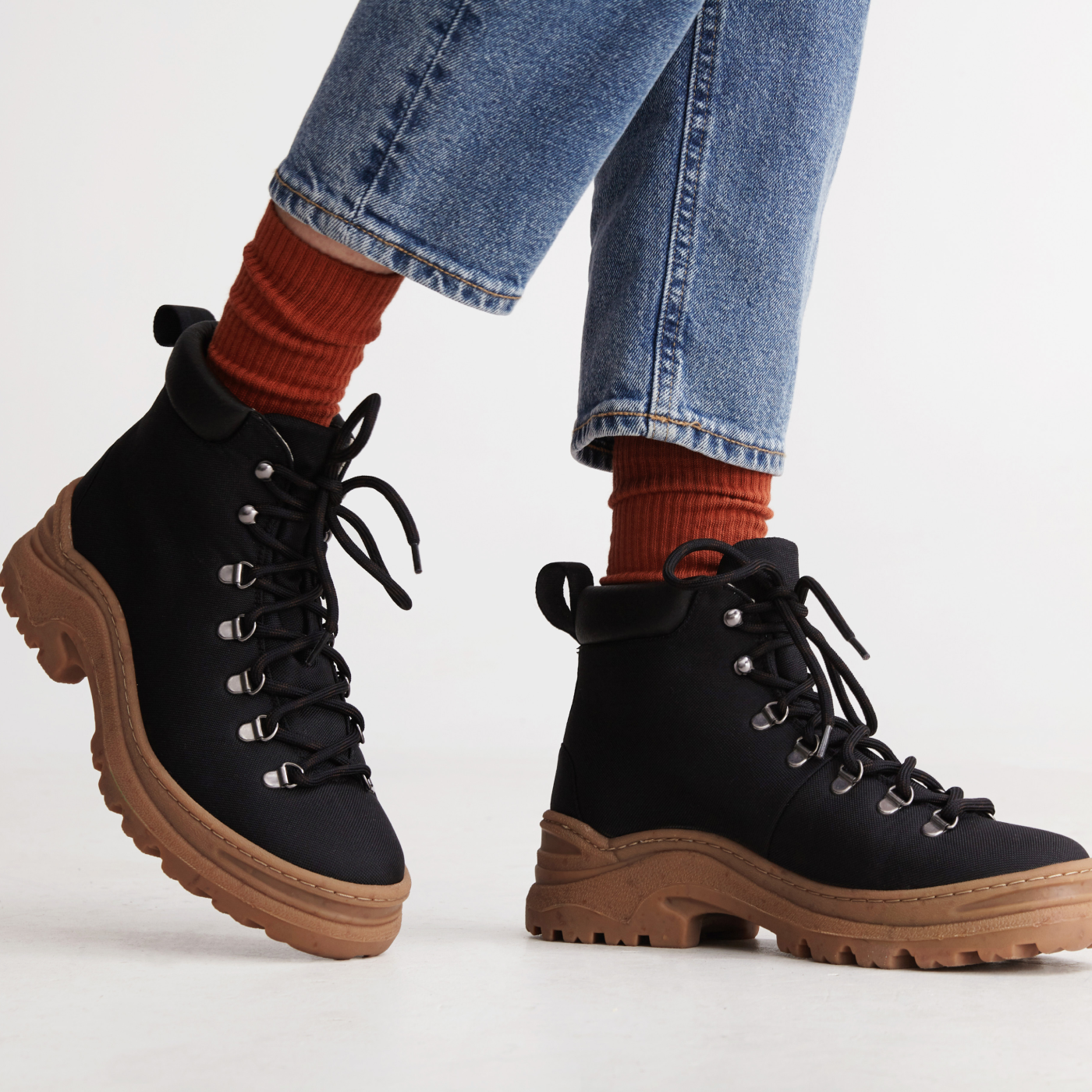 Black lace up hiking top boots