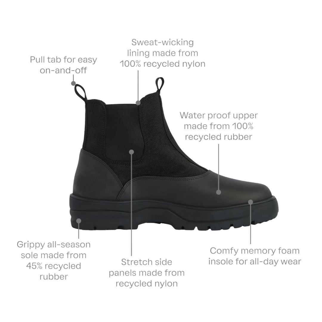 Black Rainboot sustainable vegan ethical Thesus Outdoors Thesus Outdoors