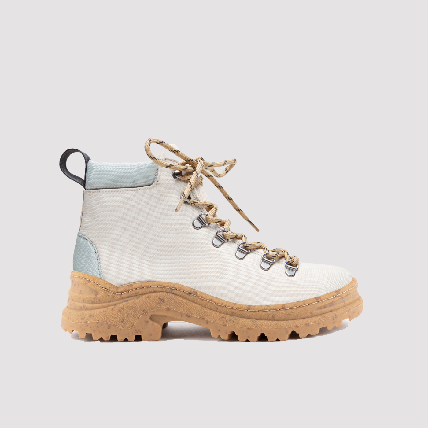 The vegan + sustainable white hiking boot, profile.